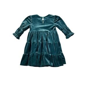 Bonnie Jean Teal Velvet Tiered Dress‎ Leopard Print Leggings Set Size 5 Girls